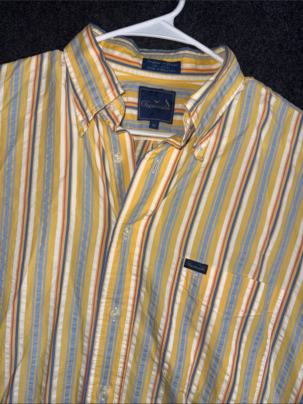 Faconnable Seersucker Yellow Blue Multistripe Button-Down Shirt XL